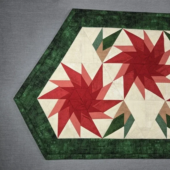 Quilted Christmas Table Runner Red Green Patchwork Star Holiday Decor 16 x 35" - Picture 2 of 9